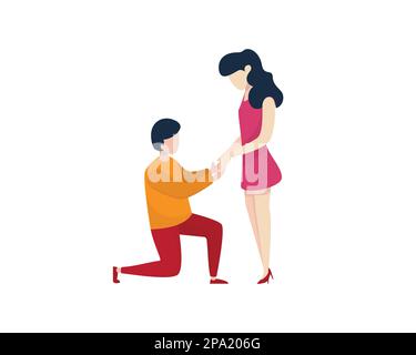 Romantique Homme en bas sur un genou et proposer à la femme visualisé avec une illustration simple Illustration de Vecteur