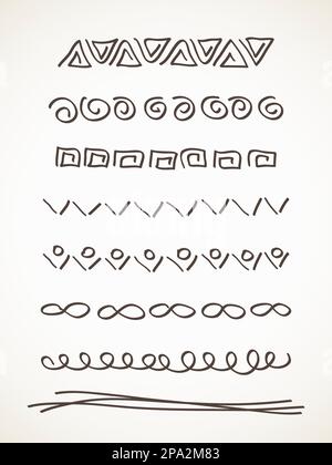 Ensemble de bordures de lignes bleues décoratives dessinées à la main, élément de conception Illustration de Vecteur