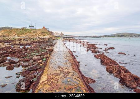Le sentier de promenade humide qui donne sur la mer jusqu'au Swanage Dorset à marée basse Banque D'Images