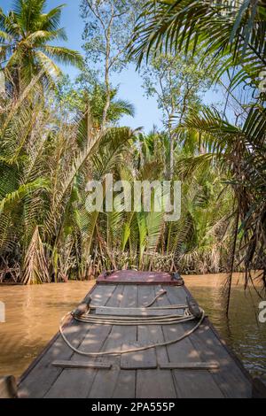 Bateaux dans le delta du Mékong au vietnam. Banque D'Images