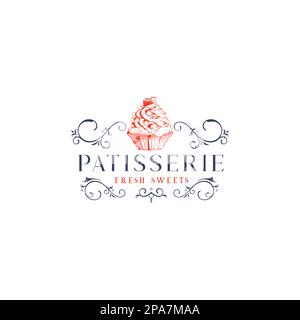 Les desserts pâtissiers et les gâteaux sucrés dessènent des lettres pour la pâtisserie ou la cafétéria et le café de boulangerie. Calligraphie vectorielle pour cupcake au chocolat, tiramisu ou Illustration de Vecteur