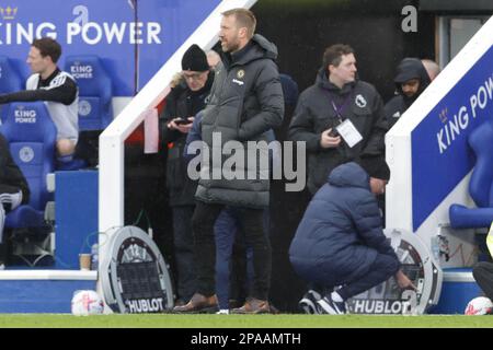 Graham Potter, le directeur de Chelsea, pendant la deuxième partie du match de la Premier League entre Leicester City et Chelsea au King Power Stadium de Leicester, le samedi 11th mars 2023. (Photo : John Cripps | MI News) Credit : MI News & Sport /Alay Live News Banque D'Images