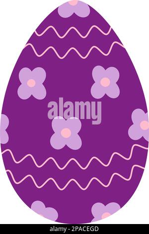Œuf de Pâques dans un violet tendance avec un motif abstrait de lignes ondulées et de fleurs. Joyeuses Pâques. Vacances. Autocollant. icône. Isoler. Idéal pour les affiches, les bannières, les brochures ou les salutation, les prix, les étiquettes ou les livrets. EPS Illustration de Vecteur