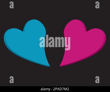 3D coeurs roses et bleus sur fond noir Illustration de Vecteur