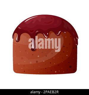 Gâteau de Pâques lait foncé chocolat glaçage gâteau icône dessin animé plat. Joyeux cadeau de vacances dessert flory glacé sucre pâte feuilletée traditionnelle de l'europe orientale carte postale autocollant isolé Illustration de Vecteur