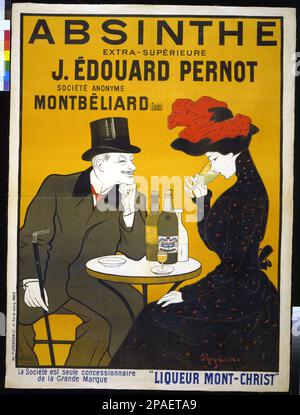 1900 CA, Paris , FRANCE : l'Absinthe extra-supérieur J. Edouard Pernot . Societes' Anonyme Montbeliard ( Doubs ) liqueur Mont-Christ , affiche publicitaire du célèbre peintre illustrateur LEONETTO CAPPIELLO ( 1875 - 1942 ) - FOTO STORICHE - HISTOIRE - ARTS - ARTE - PITTURA - PITTORE - artiste - artista - portrait - ritratto - BELLE EPOQUE - litografia - manifeste pubbliciario - pubblicity - pubblicita' - caffe' - bar - ASSENZIO - ILLUSTRATORE - ILLUSTRATORE - drogue ILLUSTRESTIONT - ITORE - drogue - dépendance - botiglia - bouteille - boisson - liquore - liquori - chapeau haut - cappello a cilindro - Banque D'Images