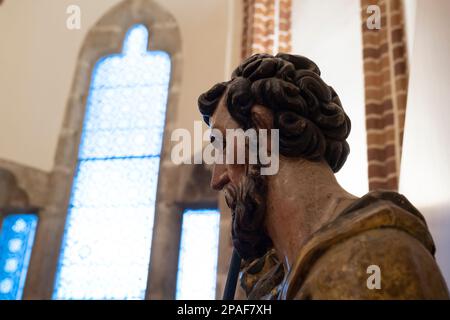 Figure polychrome de San Roque exposée à El Museo de los Caminos dans le Palais épiscopal d'Astorga, Leon, Espagne. Le musée, le long du Camino FRA Banque D'Images