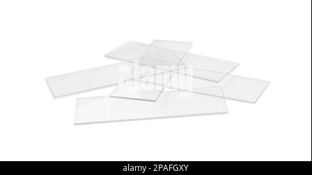 Pile de lames de microscope en verre propre sur fond blanc Banque D'Images