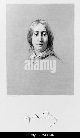 La femme française George SAND ( Paris , 1804 - Nohant , Indre , 1876 ) , pseudonyme d'Aurore Dupin , baronne Dudevant , célèbre amoureux romantique de l'écrivain DU MUSSET et compositeur de musique CHOPIN . Gravure portrait de XIX cent. - RITRATTO - PORTRAIT - autografo - signature - autographe - incisione - SCRITTRICE - SCRITTORE - LETTERATURA - LITTÉRATURE - letterato - ROMANTICISMO - ROMANTISME - périodo ROMANTICO --- ARCHIVIO GBB Banque D'Images