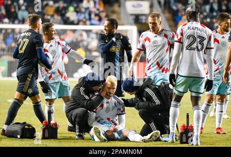 Chester, Pennsylvanie, États-Unis. 11th mars 2023. 11 mars 2023, Chester PA- Philadelphia Union Players, en action avec les joueurs de Chicago FC, pendant le match au parc Subaru à Chester Pa (Credit image: © Ricky Fitchett/ZUMA Press Wire) USAGE ÉDITORIAL SEULEMENT! Non destiné À un usage commercial ! Banque D'Images