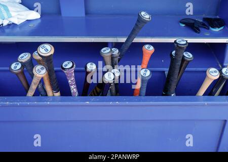 11 mars 2023, North Port FL États-Unis; Une vue générale des chauves-souris des Tigres de Détroit lors d'un match d'entraînement de printemps de la MLB contre les Braves d'Atlanta à CoolToda Banque D'Images