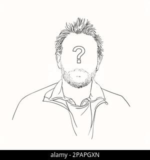 Dessin vectoriel du portrait de l'homme avec le signe de question sur le visage vide, illustration dessinée à la main isolée Illustration de Vecteur