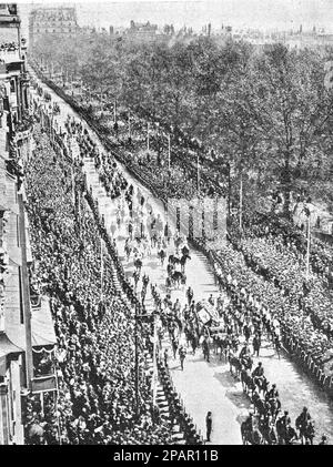 Funérailles du roi Édouard VII en 1910. Vue générale du cortège funéraire. Photo de 1910. Banque D'Images