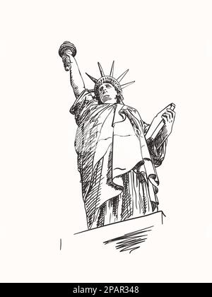 Croquis de la Statue de la liberté New York City USA, illustration vectorielle dessinée à la main Illustration de Vecteur