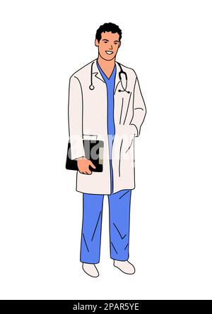 Jeune homme souriant médecin vecteur isolé sur blanc Illustration de Vecteur