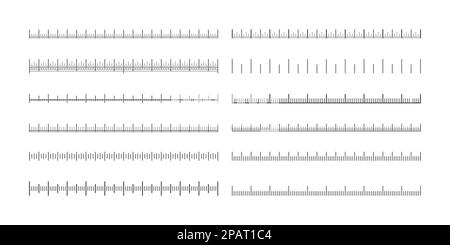 Échelles de mesure. Ruban de règle linéaire avec repères en centimètres, équipement de mesure avec indicateurs de taille, outils géométriques mathématiques. Ensemble vectoriel isolé. Longueur précise, concept d'éducation Illustration de Vecteur