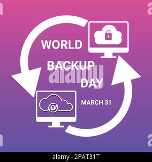 World Backup Day concept avec icônes d'ordinateur sur fond violet. design coloré. Illustration vectorielle Illustration de Vecteur