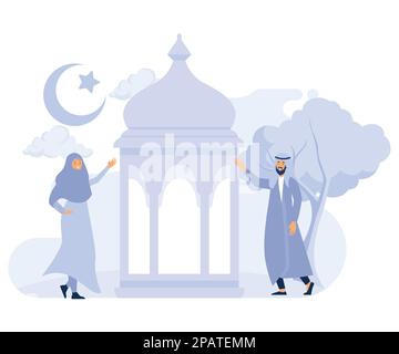 happy ramadan moubarak salutation concept, illustration moderne à vecteur plat Illustration de Vecteur