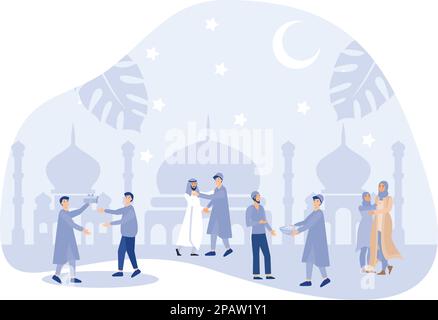 Ramadan Kareem, Eid mubarak, carte de vœux, arrière-plan de vacances islamiques, illustration moderne à vecteur plat Illustration de Vecteur