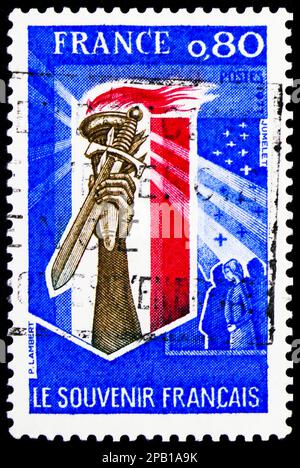 MOSCOU, RUSSIE - 15 FÉVRIER 2023 : le timbre-poste imprimé en France montre le souvenir français, vers 1977 Banque D'Images