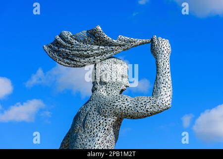 Statue de Sergio Aguero, par le sculpteur Andy Scott, au stade Etihad, Manchester, Angleterre, Royaume-Uni Banque D'Images