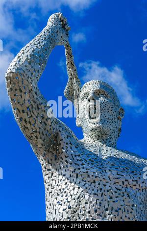 Statue de Sergio Aguero, par le sculpteur Andy Scott, au stade Etihad, Manchester, Angleterre, Royaume-Uni Banque D'Images