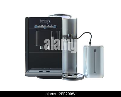 Machine à café automatique couleur noir argenté isolée sur fond blanc. Machine à café Auto Drip isolée. Machine à espresso ou cafetière. Banque D'Images