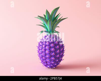 Papier peint tropical. Jaune d'ananas brillant et créatif. Fond du concept d'été. Affiche tendance aux couleurs vives, rose pastel, violet, vert Banque D'Images