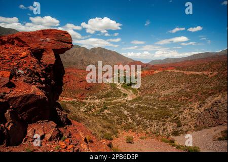 Cuesta de Miranda près de Chilecito, avec la rivière Miranda au loin, province de la Rioja, Argentine Banque D'Images