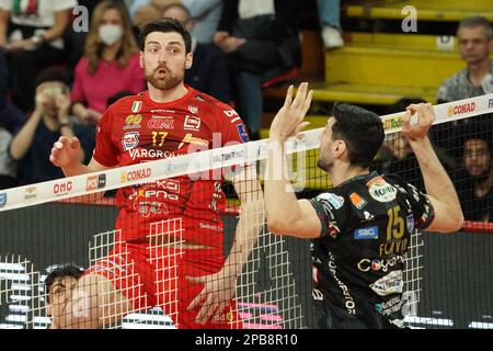 Pala Barton, Pérouse, Italie, 12 mars 2023, anzani simone (n.17 cucine Lube civitanova) pendant Sir Safety Susa Perugia vs Cucine Lube Civitanova - Volleyball Italien Serie A Men SuperLeague Championship Championship Banque D'Images