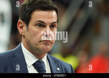 Pala Barton, Pérouse, Italie, 12 mars 2023, Blengini gianlorenzo (entraîneur cucine Lube civitanova) pendant Sir Safety Susa Perugia vs Cucine Lube Civitanova - Volleyball Italien Serie A Men SuperLeague Championship Championship Banque D'Images