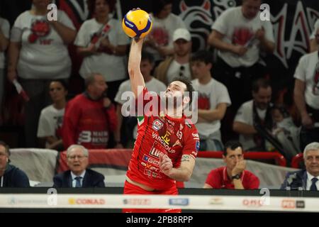 Pala Barton, Pérouse, Italie, 12 mars 2023, De cecco luciano (n.15 Lube civitanova) pendant Sir Safety Susa Perugia vs Cucine Lube Civitanova - Volleyball Italien Serie A Men SuperLeague Championship Championship Banque D'Images