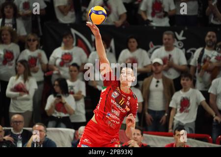 Pala Barton, Pérouse, Italie, 12 mars 2023, nikolov aleksandar (n.11 cucine Lube civitanova) pendant Sir Safety Susa Perugia vs Cucine Lube Civitanova - Volleyball Italien Serie A Men SuperLeague Championship Championship Banque D'Images