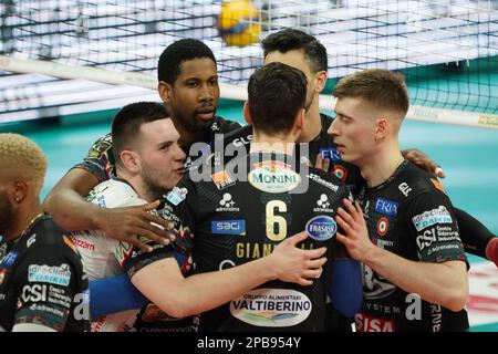 Pala Barton, Pérouse, Italie, 12 mars 2023, sir safety susa perugia se réjouit pendant Sir Safety Susa Perugia vs Cucine Lube Civitanova - Volleyball Italien Serie A Men SuperLeague Championship Championship Banque D'Images