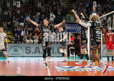 Pala Barton, Pérouse, Italie, 12 mars 2023, sir safety susa perugia vainqueur match pendant Sir Safety Susa Perugia vs Cucine Lube Civitanova - Volleyball Italien Serie A Men SuperLeague Championship Championship Banque D'Images