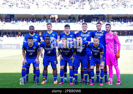 Vérone, Italie , 12 mars 2023, l'équipe (Hellas Verona FC) pendant le championnat italien Serie Un match de football entre Hellas Verona et AC Monza sur 12 mars 2023 au Stadio Marcantonio Bentegodi à Vérone, Italie - photo Luca Rossini / E-Mage Banque D'Images