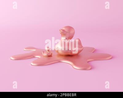 Fête des mères. Deux canards en métal dans la flaque. Maman et enfant, concept créatif de l'amour des mères. Concept minimal de la bannière de salutation de la fête des mères Banque D'Images