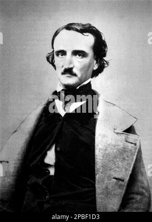 1840 c, USA : le célèbre écrivain américain d'horreur EDGAR ALLAN POE ( Boston 1809 - Baltimora 1849 ). - SCRITTORE - LETTERATURA - LITTÉRATURE - letterato - tiller - racconti dell' orrore - giallo - poliziesco - fantastico - incubo - cauchemar - portrait - ritratto - collier - colletto - cravatta - cravate - bachigi - moustache - stempiato - stempiatura - timbatura - timbatis au temple --- Archivio GBB Banque D'Images