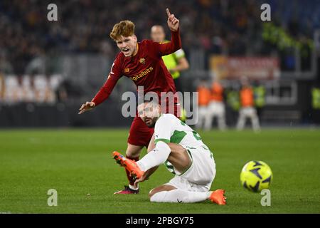 Jordan Majchrzak de A.S. Roma et Martin Erlic des États-Unis Sassuolo pendant les 26th jours de la série A Championship entre A.S. Roma contre États-Unis Sassuolo sur 12 mars 2023 au Stadio Olimpico, Rome, Italie. Banque D'Images