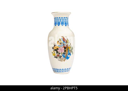 Vase à fleurs en poterie isolé sur fond blanc Banque D'Images