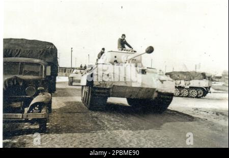 Photo de la deuxième Guerre mondiale B&W Tank Panther allemand en camouflage de neige sur le front de l'est 1944 Banque D'Images