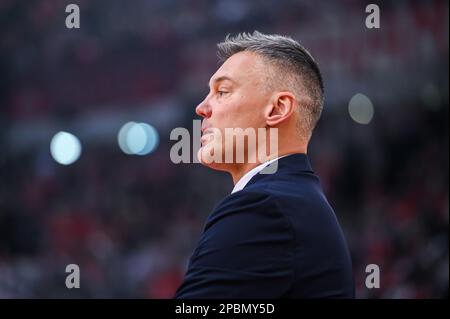 L'entraîneur-chef SARAS JASIKEVICIUS du FC Barcelone lors de l'Euroligue, Round 27, match entre Olympiacos Pirée et le FC Barcelone au stade de la paix et de l'amitié sur 7 mars 2023, à Athènes, Grèce. Banque D'Images