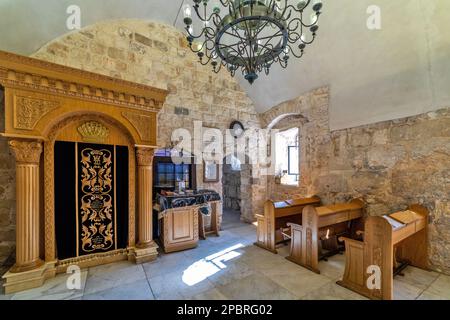 Vue intérieure de la synagogue sur la tombe du roi David dans la vieille ville de Jérusalem, Israël. Banque D'Images