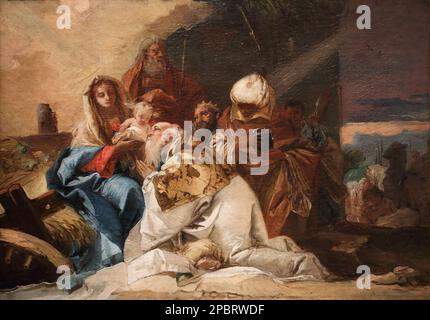 Anbetung der Koenige (l'adoration des Mages) par le peintre italien Rococo Giovanni Battista Tiepolo au Musée Wallraf-Richartz, Cologne, Allemagne Banque D'Images