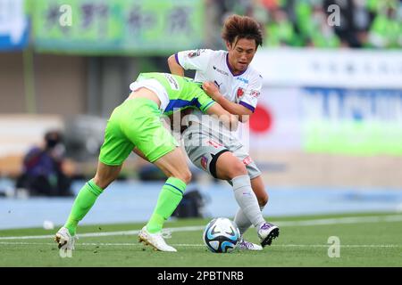 Shimpei Fukuoka (Sanga), 12 MARS 2023 - football : 2023 J1 rencontre de ligue entre Shonan Bellmare 0-2 Kyoto Sanga F.C. au stade de Lemongas Hiratsuka, Kanagawa, Japon. (Photo de Naoki Morita/AFLO SPORT) Banque D'Images