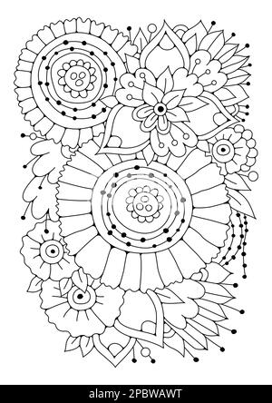 Page de coloriage des fleurs pour les enfants et les adultes. Décoration florale. Banque D'Images