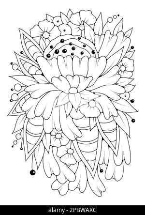Livre de coloriage de page de fleurs pour les enfants et les adultes. Décoration florale. Illustration vectorielle. Banque D'Images