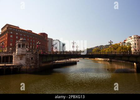 Vue sur le pont de fer Puente Pedro Arrupe, Bilbao Banque D'Images