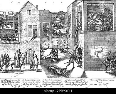 Le St. Le massacre de Bartholomew a été une série de meurtres ciblés et de violences de foule contre les protestants français (Huguenots) en août 1572, qui ont fait des milliers de morts. C'était un tournant dans les guerres de religion françaises et a été largement condamné comme un acte horrible d'intolérance religieuse et de violence Banque D'Images