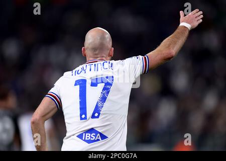 Turin, Italie. 12th mars 2023. Turin, Italie, 12 mars 2023, Bram Nuytinck de UC Sampdoria gestes pendant la série Un match entre Juventus FC et UC Sampdoria au stade Allianz sur 12 mars 2023 à Turin, Italie . Credit: Marco Canoniero / Alamy Live News Banque D'Images